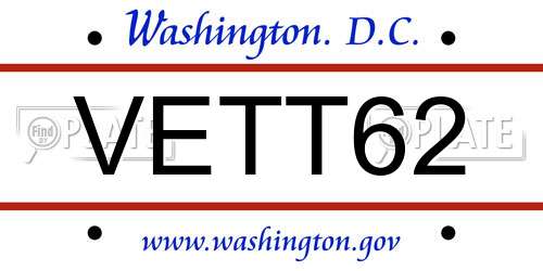 VETT62 District Of Columbia License Plate