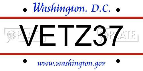 VETZ37 District Of Columbia License Plate