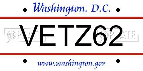 VETZ62 District Of Columbia License Plate