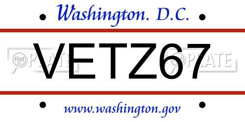 VETZ67 District Of Columbia License Plate