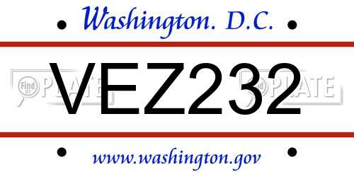 VEZ232 District Of Columbia License Plate