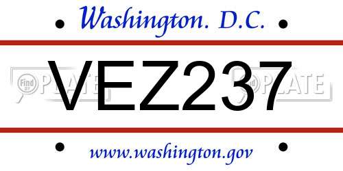 VEZ237 District Of Columbia License Plate