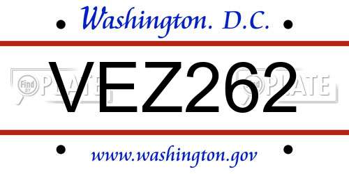 VEZ262 District Of Columbia License Plate