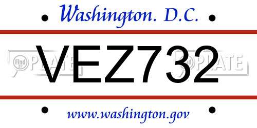 VEZ732 District Of Columbia License Plate