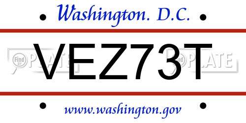 VEZ73T District Of Columbia License Plate