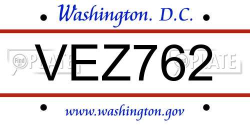 VEZ762 District Of Columbia License Plate
