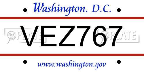 VEZ767 District Of Columbia License Plate