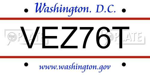 VEZ76T District Of Columbia License Plate