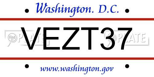 VEZT37 District Of Columbia License Plate