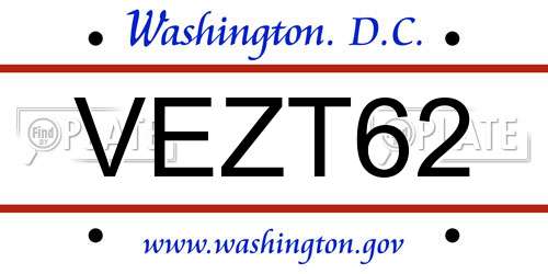 VEZT62 District Of Columbia License Plate