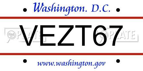 VEZT67 District Of Columbia License Plate