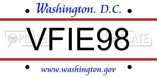 VFIE98 District Of Columbia License Plate