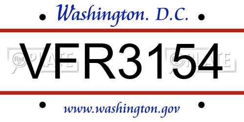 VFR3154 District Of Columbia License Plate