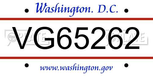 VG65262 District Of Columbia License Plate