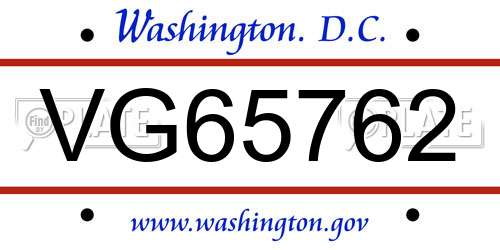 VG65762 District Of Columbia License Plate