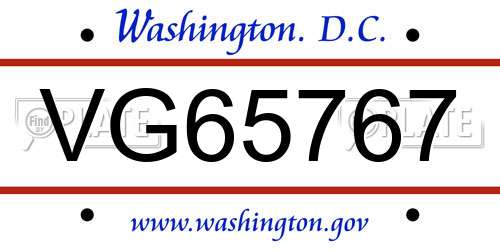 VG65767 District Of Columbia License Plate