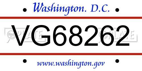 VG68262 District Of Columbia License Plate