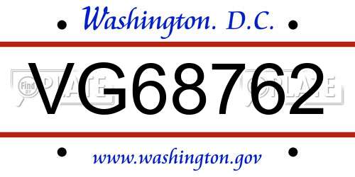 VG68762 District Of Columbia License Plate