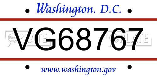 VG68767 District Of Columbia License Plate