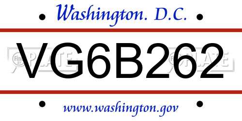 VG6B262 District Of Columbia License Plate