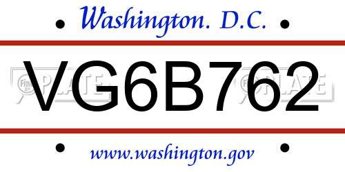 VG6B762 District Of Columbia License Plate