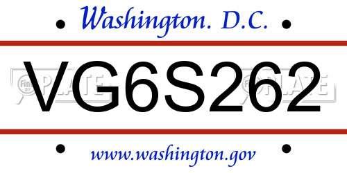 VG6S262 District Of Columbia License Plate