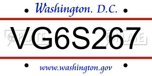 VG6S267 District Of Columbia License Plate