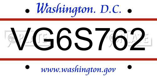VG6S762 District Of Columbia License Plate