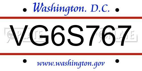 VG6S767 District Of Columbia License Plate