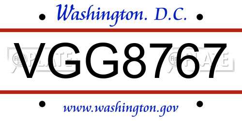 VGG8767 District Of Columbia License Plate
