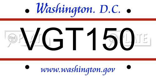 VGT150 District Of Columbia License Plate