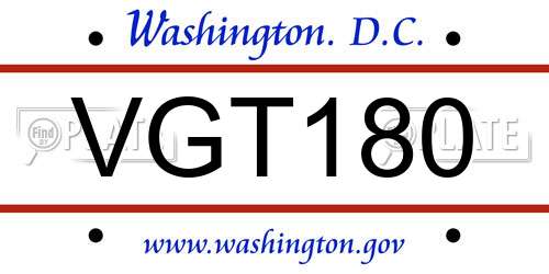 VGT180 District Of Columbia License Plate