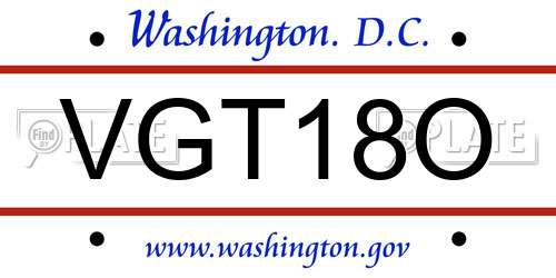 VGT18O District Of Columbia License Plate