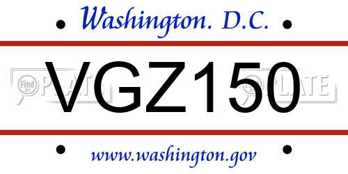 VGZ150 District Of Columbia License Plate