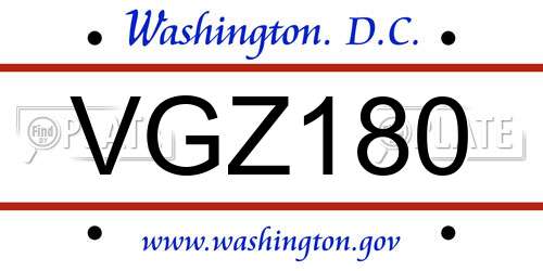 VGZ180 District Of Columbia License Plate