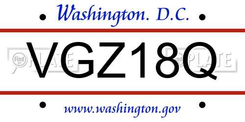 VGZ18Q District Of Columbia License Plate
