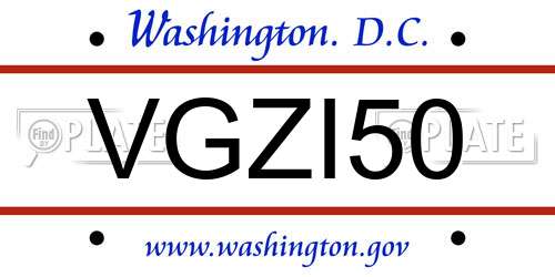 VGZI50 District Of Columbia License Plate