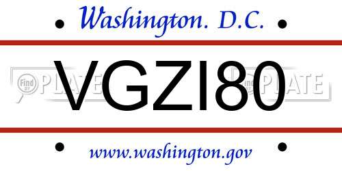 VGZI80 District Of Columbia License Plate