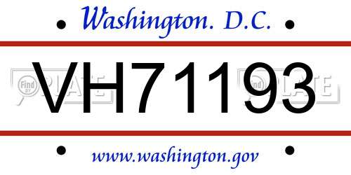 VH71193 District Of Columbia License Plate