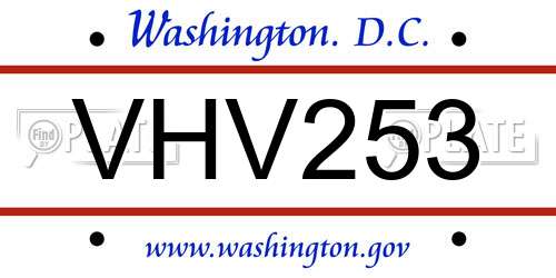 VHV253 District Of Columbia License Plate