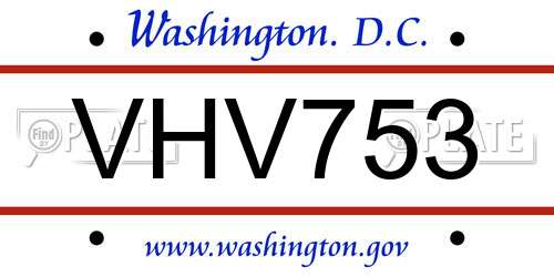 VHV753 District Of Columbia License Plate