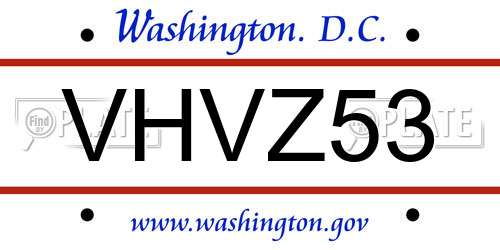 VHVZ53 District Of Columbia License Plate