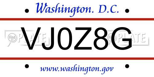 VJ0Z8G District Of Columbia License Plate