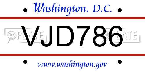 VJD786 District Of Columbia License Plate