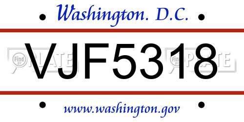VJF5318 District Of Columbia License Plate