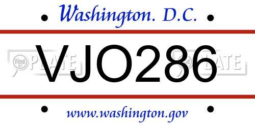 VJO286 District Of Columbia License Plate