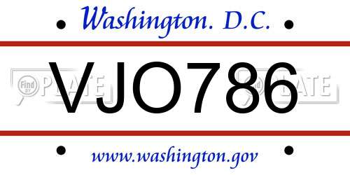 VJO786 District Of Columbia License Plate