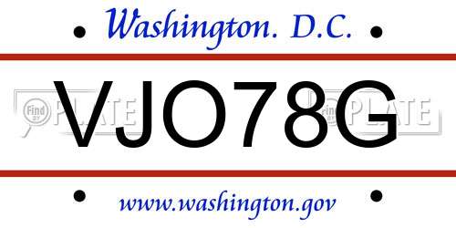 VJO78G District Of Columbia License Plate