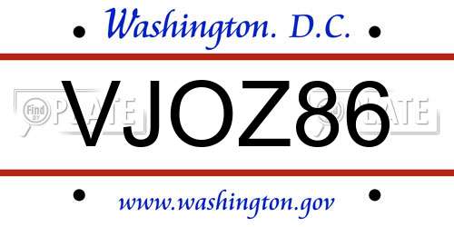 VJOZ86 District Of Columbia License Plate