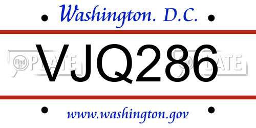VJQ286 District Of Columbia License Plate